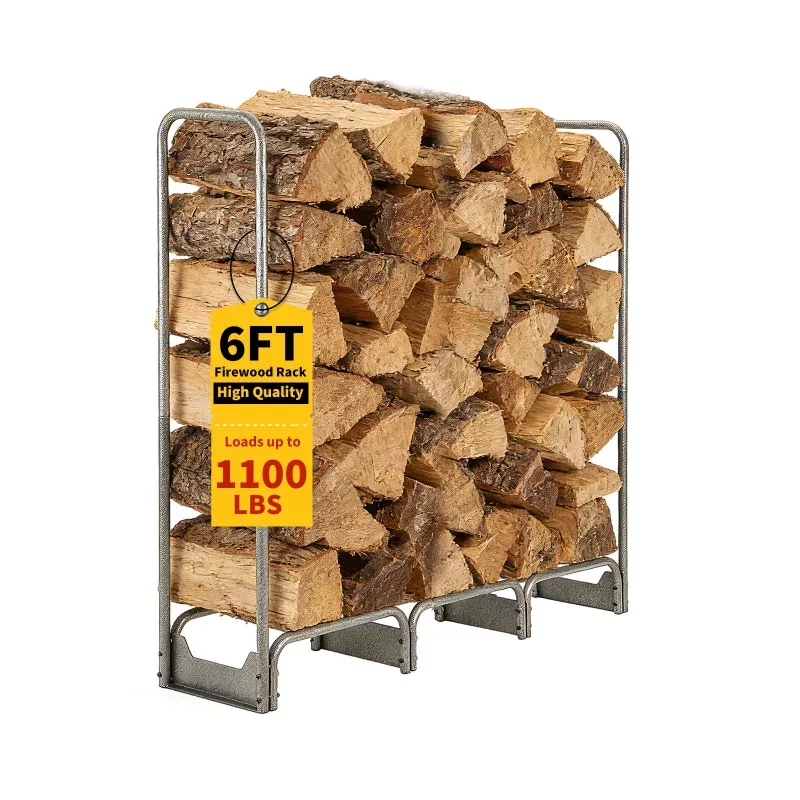 6FT Firewood Rack with 600D Oxford Waterproof Cover, Heavy Duty Indoor/Outdoor Steel Log Storage Rack – Wood Pile Holder Stacker Organizer for Fireplace, Patio, Fire Pit, Backyard