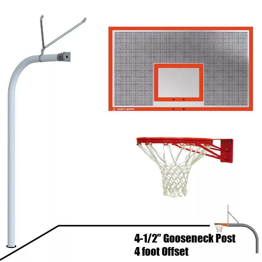 Jaypro Gooseneck Basketball System – 72 in. Perforated Aluminum Backboard with Double Rim Goal